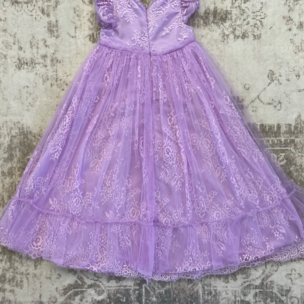 Trish Scully Clara Dress Lavender Purple Short Sleeve Lace and Tulle Skirt Sz 5 - Picture 11 of 15